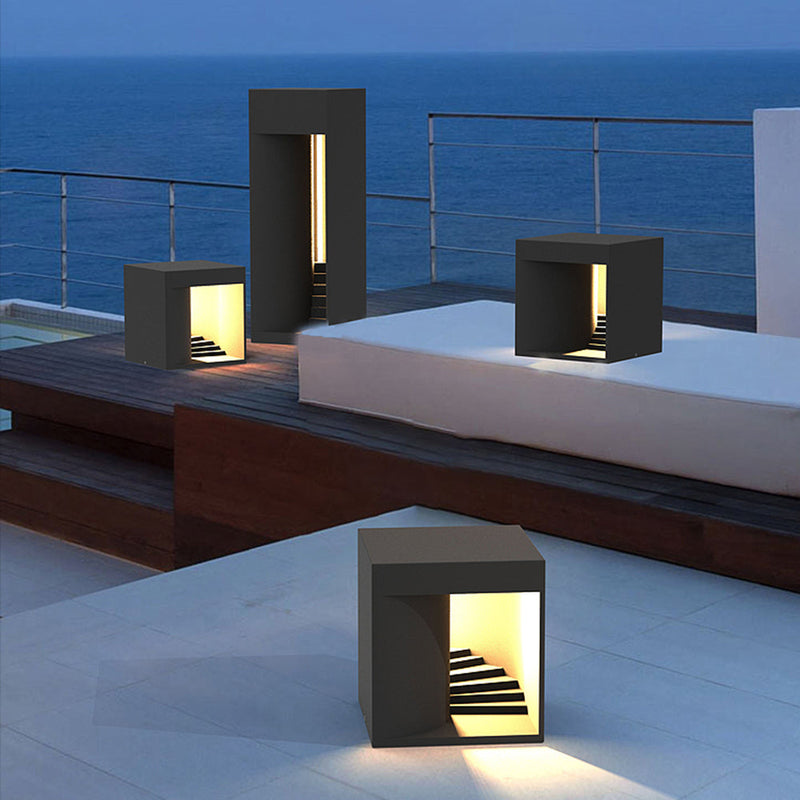 Outdoor solar floor lamp cube modern, Black