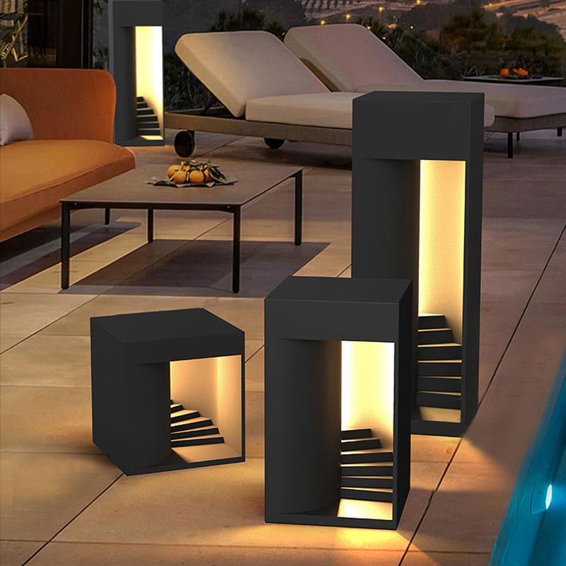 Outdoor solar floor lamp cube modern, Black