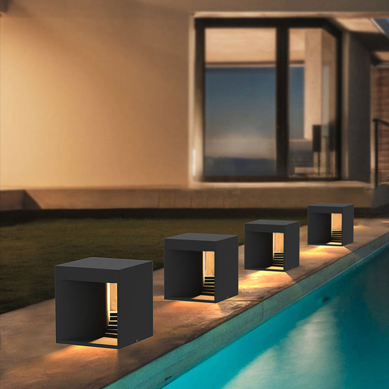 Outdoor solar floor lamp cube modern, Black