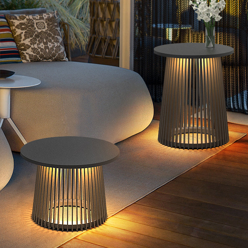 Table lumineuse cylindrique d'extérieur moderne 2 en 1 | Solaire, noir