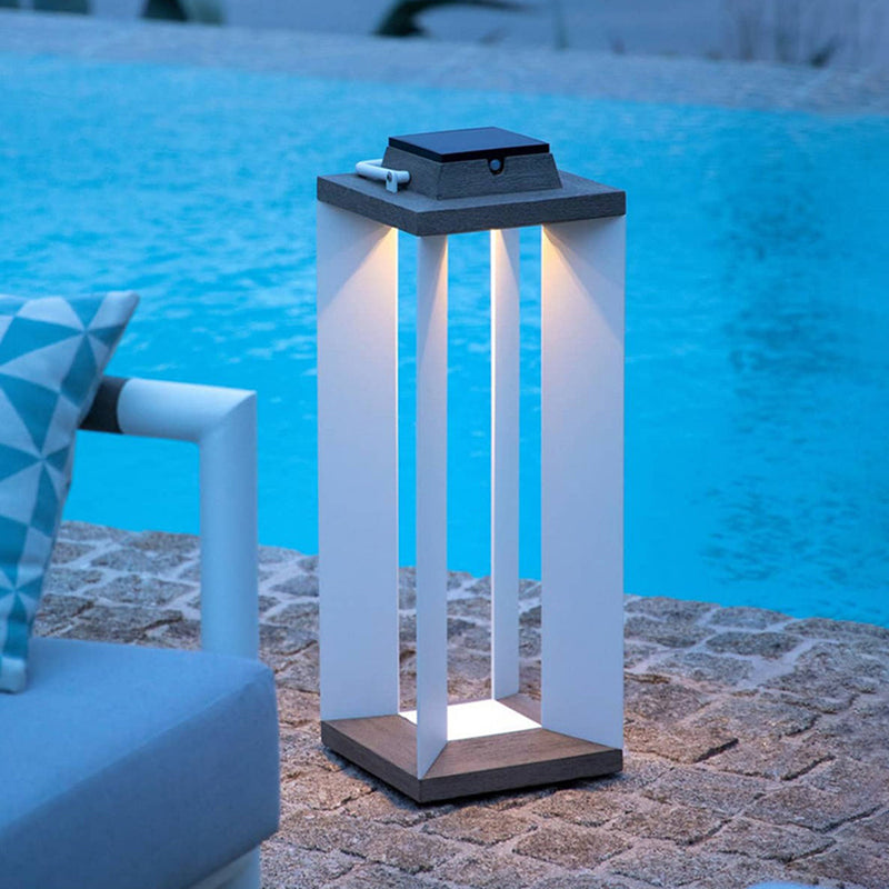 Modern Rectangular Solar Lantern, White/Black