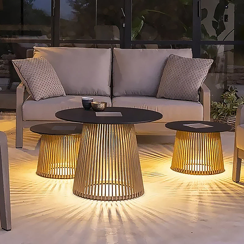 Table lumineuse cylindrique d'extérieur moderne 2 en 1 | Solaire, noir