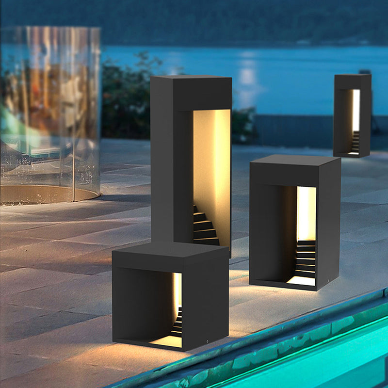 Outdoor solar floor lamp cube modern, Black