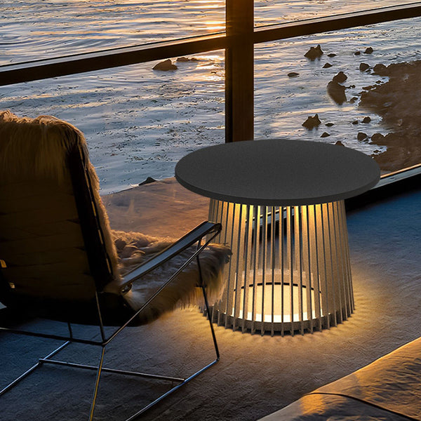 Table lumineuse cylindrique d'extérieur moderne 2 en 1 | Solaire, noir