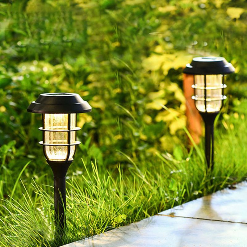 Modern outdoor solar LED picket cylinder, black