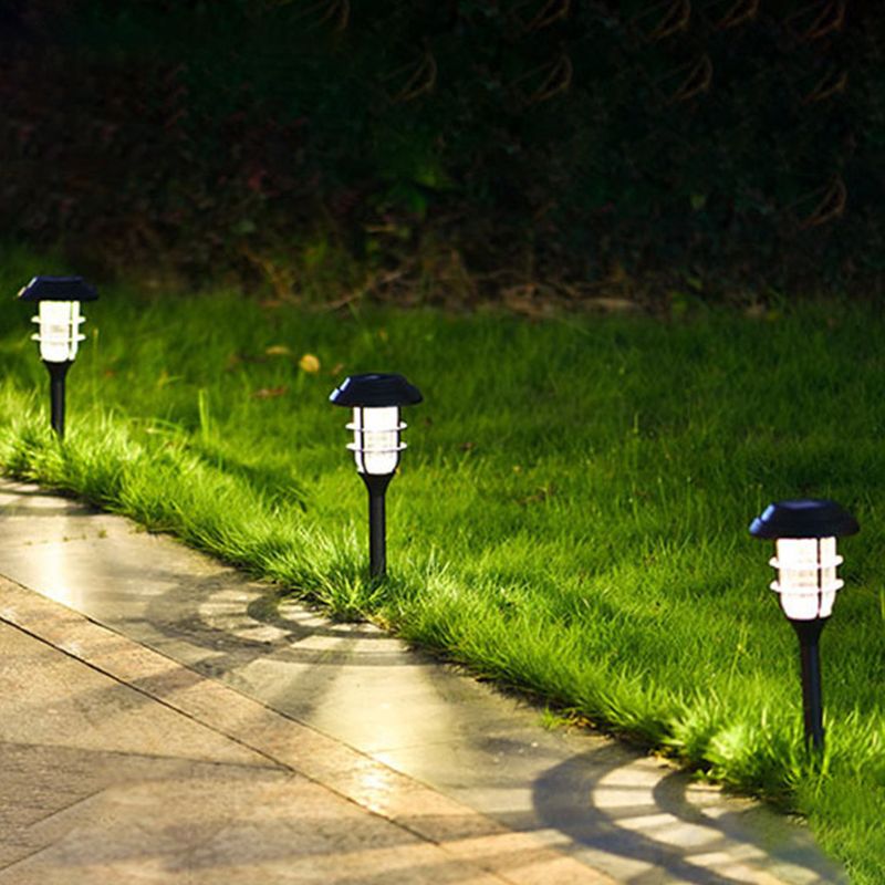 Modern outdoor solar LED picket cylinder, black