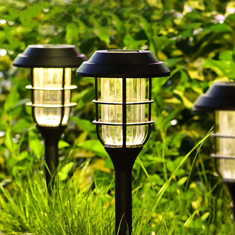 Modern outdoor solar LED picket cylinder, black