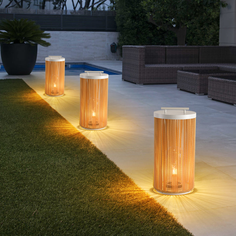 Outdoor Rattan Solar LED Lantern, Wood