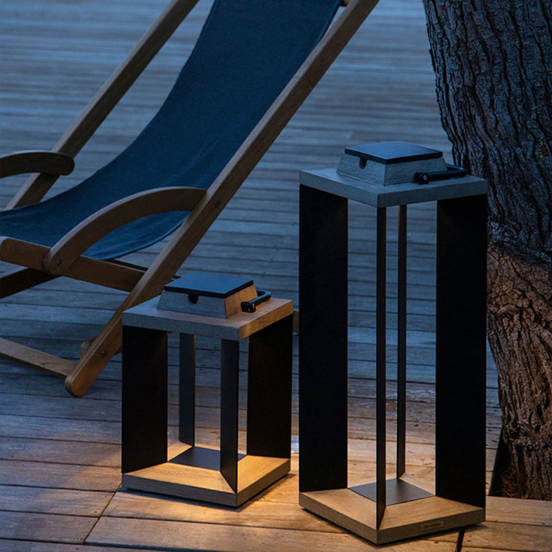 Modern Rectangular Solar LED Outdoor Lamp, Black