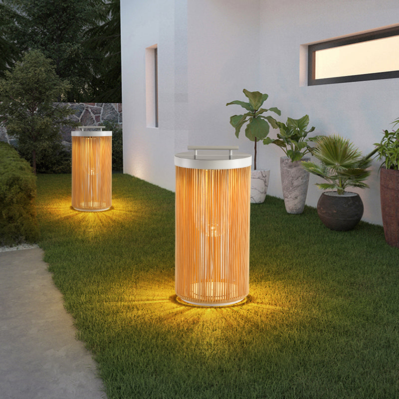 Outdoor Rattan Solar LED Lantern, Wood