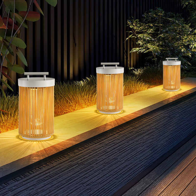 Outdoor Rattan Solar LED Lantern, Wood