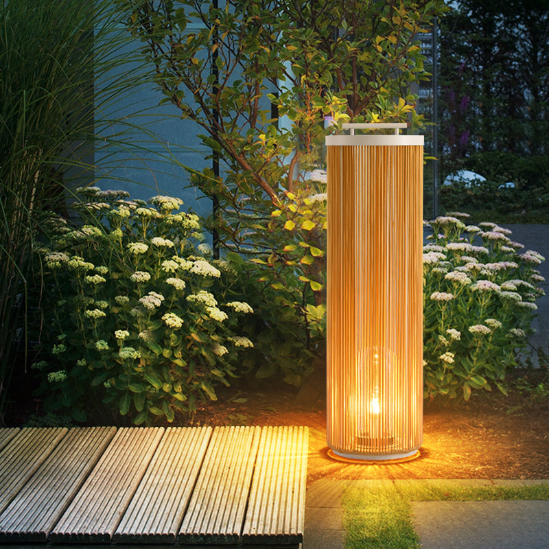 Outdoor Rattan Solar LED Lantern, Wood