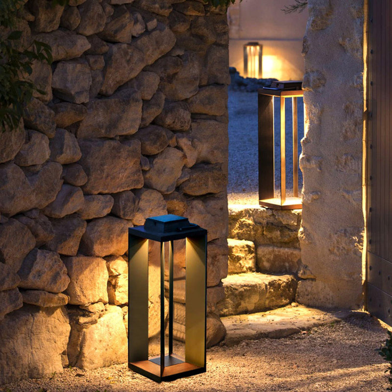 Modern Rectangular Solar LED Outdoor Lamp, Black