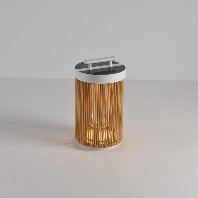 Outdoor Rattan Solar LED Lantern, Wood