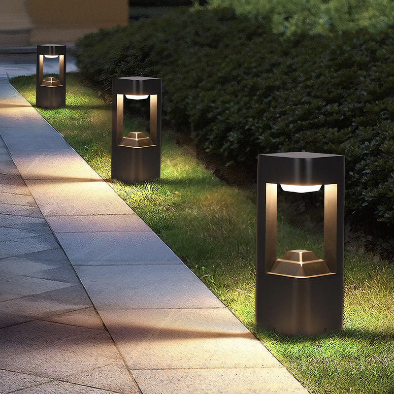 Outdoor Solar LED Terminal, Modern Square, Black